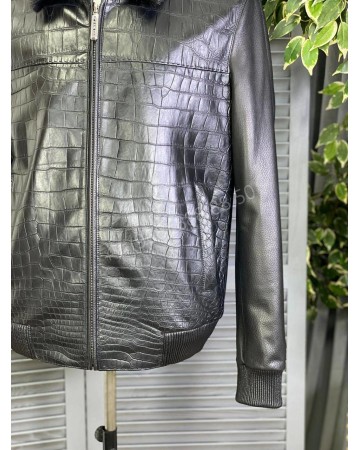 Комбинированная куртка Stefano Ricci со вставками из кожи крокодила и съемным воротником