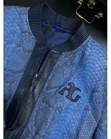 Куртка Angelo Galasso из кожи питона синего цвета