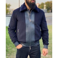 Кашемировая куртка синего цвета с меховой подкладкой Zilli