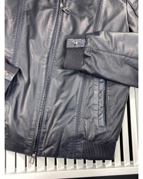 Куртка из кожи синего цвета с питоновыми вставками Loro Piana-foto3