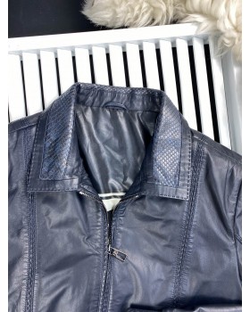 Куртка из кожи синего цвета с питоновыми вставками Loro Piana-foto2